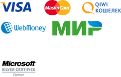 VISA, MasterCard, Qiwi, Яндекс.Деньги, WebMoney, Microsoft Silver Certified